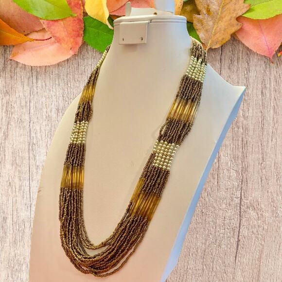 Boho Gold Beaded Layered Necklace - Picture 3 of 7